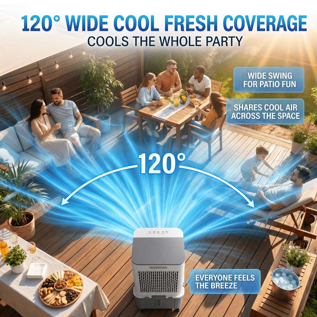 2200 CFM Portable Evaporative Air Cooler – Top-Fill Swamp Cooler with 8.7 Gal Tank, 120° Swing, 3 Speeds, 1/2/4H Timer, 35dB Quiet & 4 Ice Packs | Bedroom, Office, Patio, Kitchen