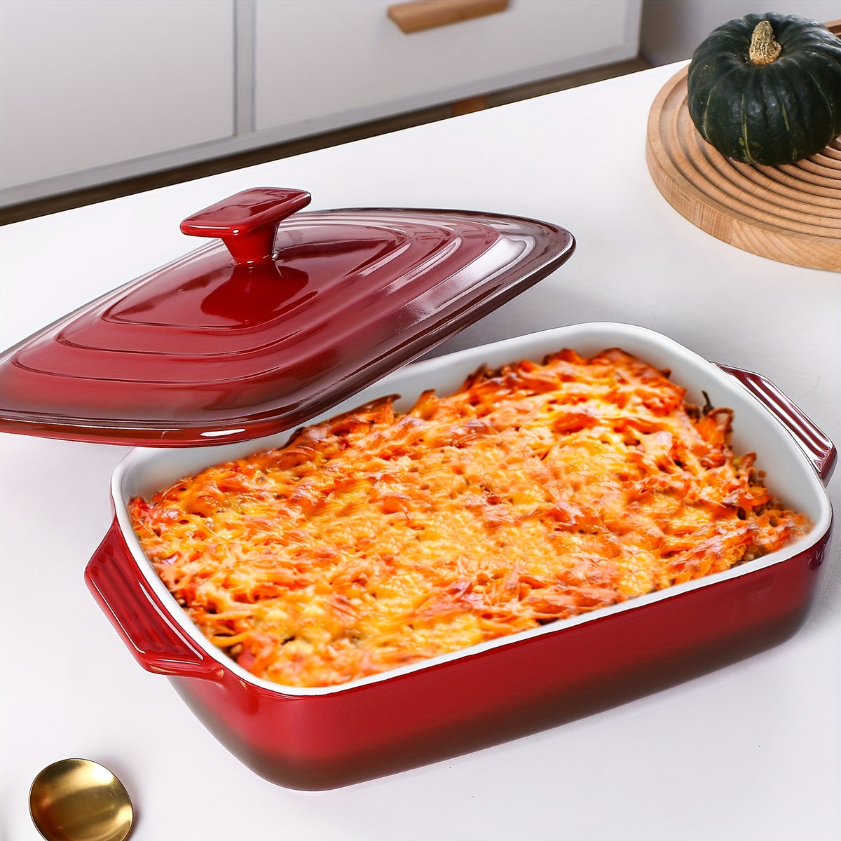 Large Ceramic Casserole Dish with Lid 4 Quart Rectangular Stoneware Baking Pan 9x13 Inch Oven Safe Dishwasher Safe Lasagna Pan for Baking Serving