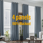 Blackout Curtains 4 Panel Set Grommet Textured for Bedroom & Living Room – 100% Room Darkening Thermal Insulated Luxury Drapes, 11 Colors & 5 Lengths