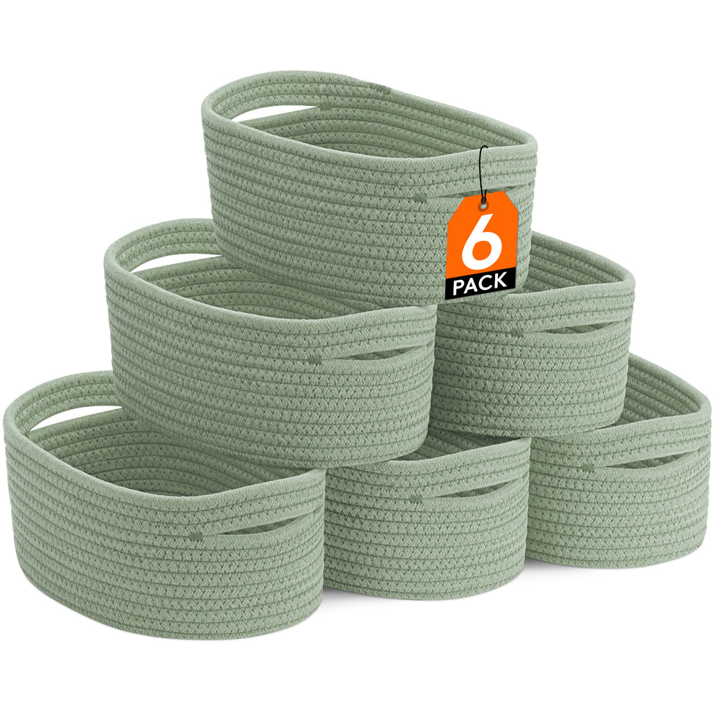 Woven Storage Baskets Set of 6 – Cotton Rope Round Shelf Baskets Bins for Organizing Closet Living Room Bedroom Playroom, Cute Small Decorative Cube Storage Caddy, Multiple Colors Available