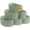 Woven Storage Baskets Set of 6 – Cotton Rope Round Shelf Baskets Bins for Organizing Closet Living Room Bedroom Playroom, Cute Small Decorative Cube Storage Caddy, Multiple Colors Available