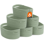 Woven Storage Baskets Set of 6 – Cotton Rope Round Shelf Baskets Bins for Organizing Closet Living Room Bedroom Playroom, Cute Small Decorative Cube Storage Caddy, Multiple Colors Available