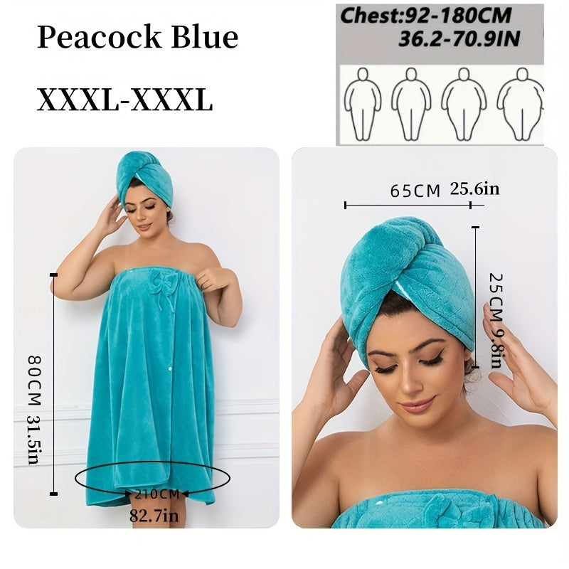 Extra Large Bath Wrap Skirt & Shower Cap Set of 2 – Super Absorbent Coral Fleece Body Wrap Towel, Adjustable M–XXXXL | Home, Travel, Sauna & Spa