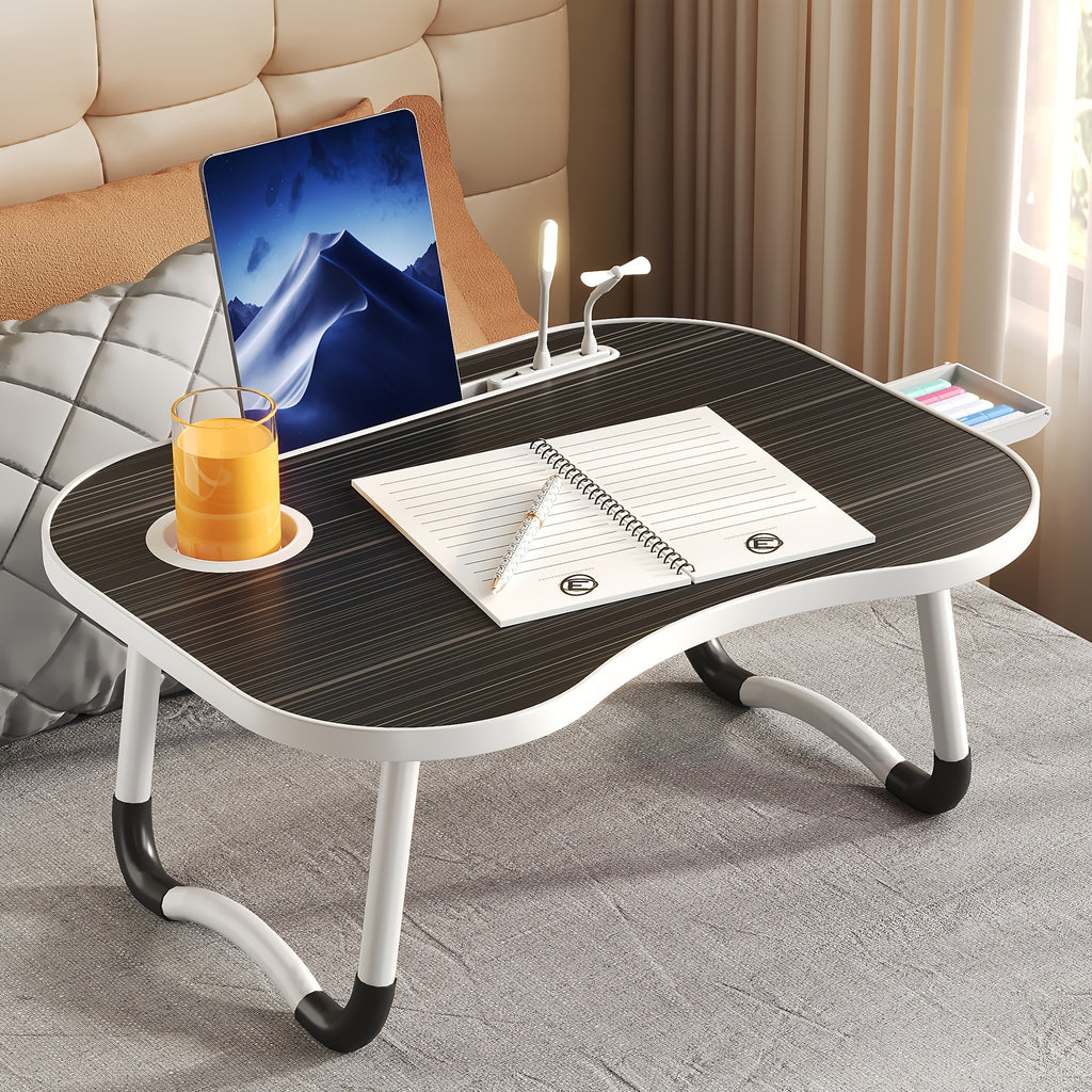 Portable Foldable Laptop Bed Table – Lap Desk with Cup Holder, Tablet & Card Slot, USB Option, for Bed Sofa Floor, Eating Reading Writing, 11 Styles
