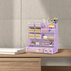 Mesh Desk Organizer with Drawer & Pen Holder – Multifunctional Desktop Organizer for Office Art Supplies, Accessories Storage, Desk Caddy for Home Office School Workspace