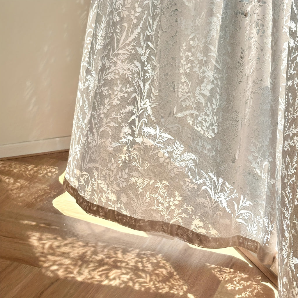 French Tulle Sheer Curtains 2 Panels Cream Hollow Princess Style – Romantic Translucent Rod Pocket Drapes for Living Room Bedroom Balcony Wedding, 5 Sizes