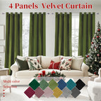 Blackout Velvet Curtains 4 Panels - Thermal Insulated Grommet Drapes, Noise Reducing Soft Window Curtains for Living Room Bedroom, Multiple Sizes & Colors