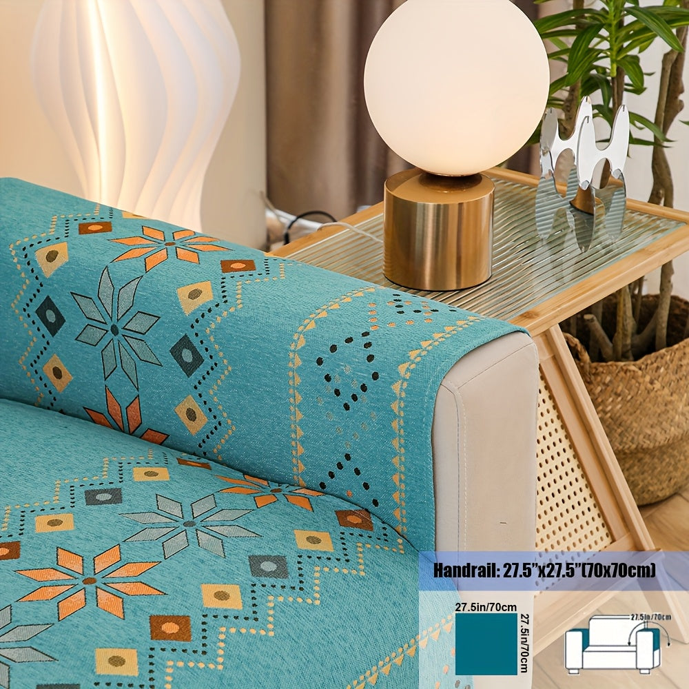 Embroidered Chenille Sofa Slipcover Bohemian Geometric Floral Pattern | Non-Slip Machine Washable Couch Cover for 1-2-3-4 Seater with Armrest & Pillow Cover Options, 6 Colors