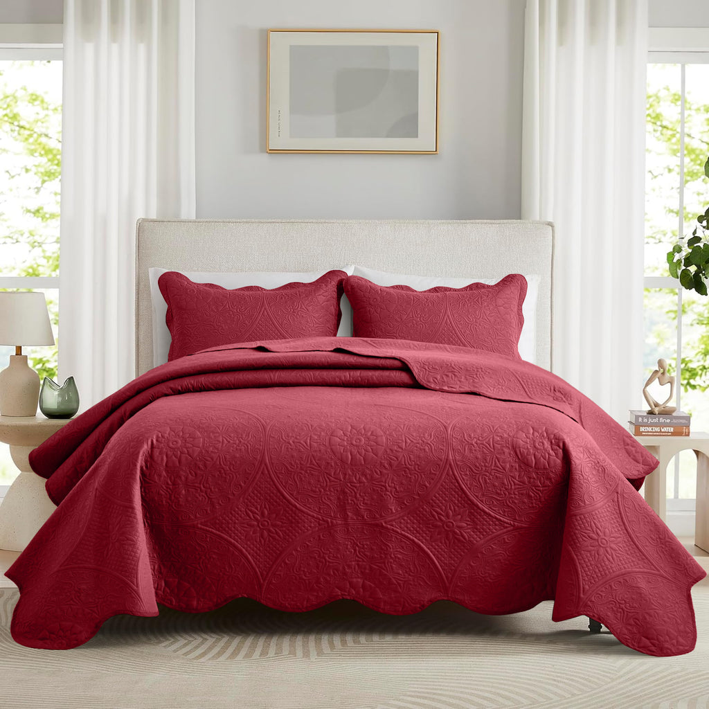 Luxury Quilted Bedspread Set 3 Piece Floral Coverlet with Pillow Shams Breathable Lightweight All Season - Twin Queen King California King 16 Colors