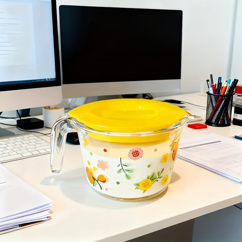Lidded Floral Glass Measuring Cup Set – Heat-Resistant, Microwave-Safe, BPA-Free with Handle & Clear Markings for Baking & Cooking