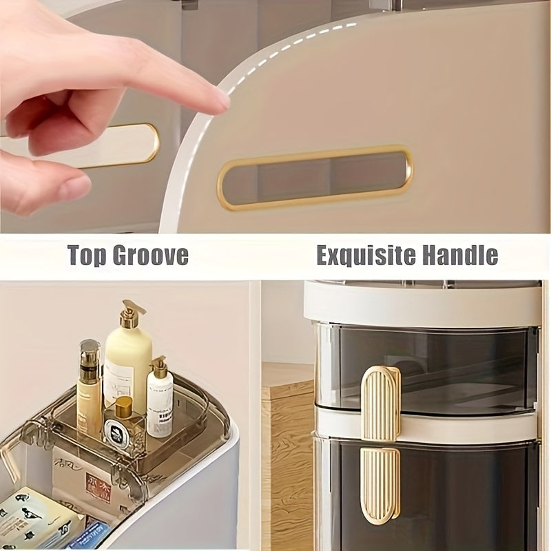 Narrow Tall Bathroom Storage Cabinet 7 Inch Slim Freestanding Rack with Clear Drawers 3 Tier Space-Saving Organizer for Small Spaces