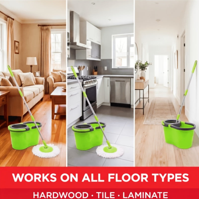Spin Mop & Bucket with Wringer Set – Large No-Bend No-Splash Floor Mop with Dual Refills, Black Red or Mint Green