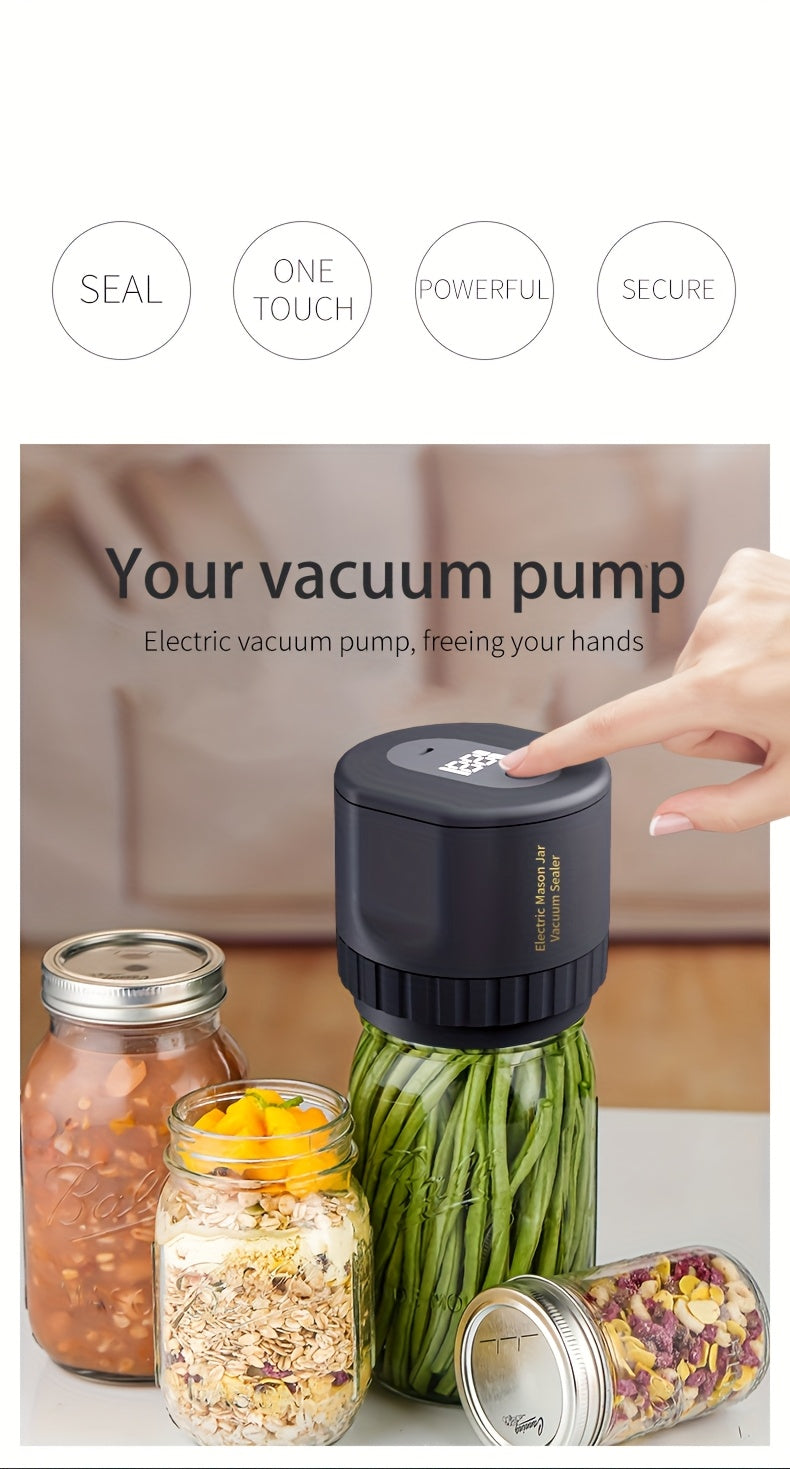 Electric Vacuum Mason Jar Sealing Kit with Lids for Wide Mouth & Regular Mouth Jars Food Preservation Vacuum Sealer