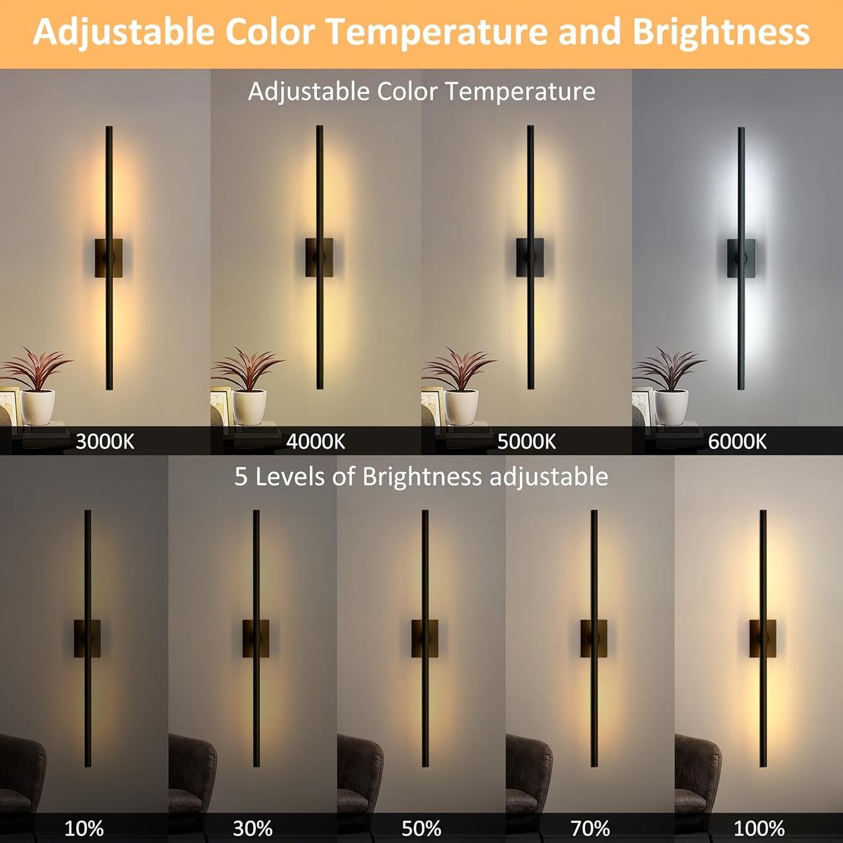 Wireless LED Wall Lights with Remote Control, 2 Pack Dimmable 3000K–6000K Battery Powered, No Wiring Needed, Contemporary Picture Lighting for Bedroom Hallway Living Room – Black & Gold Options
