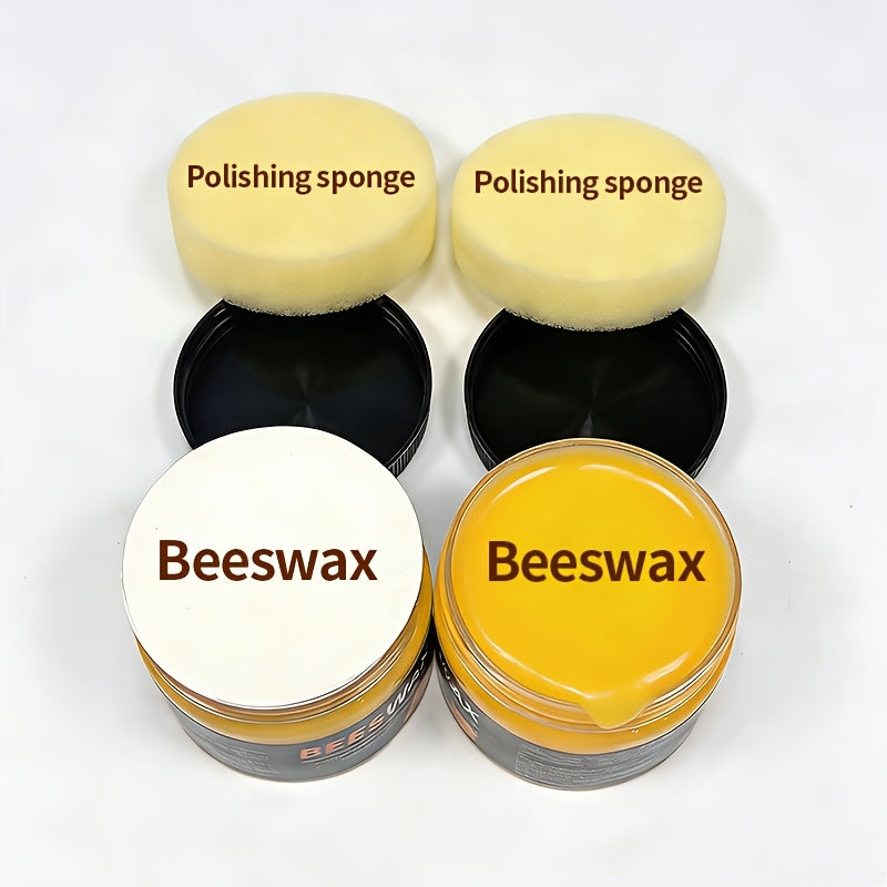 Beeswax Wood Polish & Scratch Repair Kit 80g with Polishing Sponge, Natural Wax for Wooden Furniture Floors Surfaces, 2-Set & 4-Piece Bundle