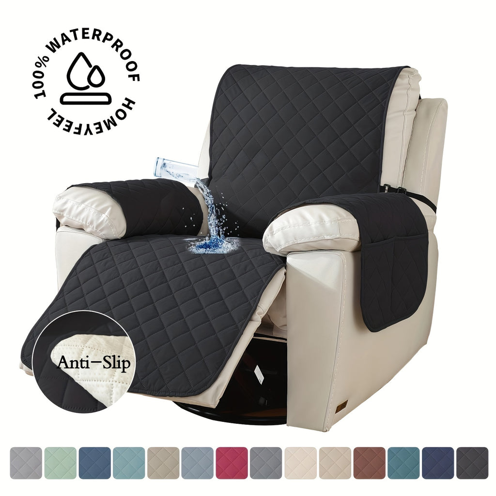 Recliner Chair Cover Waterproof Non-Slip, Oversized Recliner Slipcover with Side Pocket & Elastic Straps, Washable Furniture Protector for Dogs & Pets, Warm Cozy Chair Cover, 1 Piece