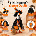 Witch Goose Dress-Up Set 4 Piece – 7-Inch Halloween Goose Statue Costume with Black Mesh Cape, Hat, Lining & Pumpkin Broom | Tabletop Goose Decor Outfit for Indoor & Porch Decoration