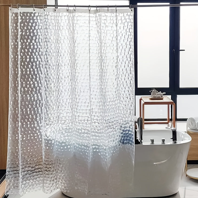 3D Geometric Water Cube Shower Curtain Translucent – Bathroom Divider with Rust-Proof Metal Eyelets & Plastic Hooks | 150 & 180 Width Home Bathroom Decor