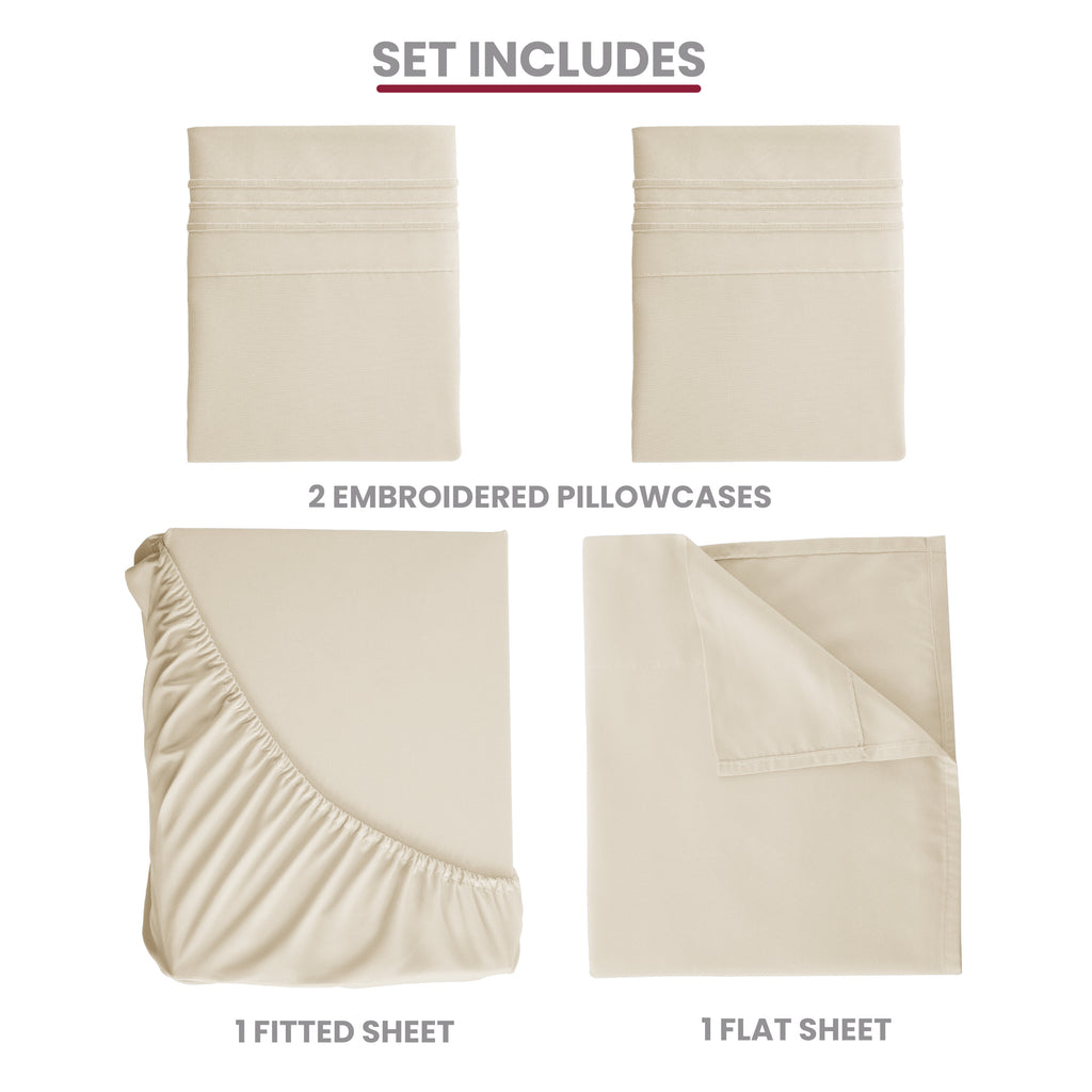 Brushed Microfiber Bed Sheet Set 6 Piece with Embroidered Pillowcases - Hotel Luxury Deep Pocket 16 Inch, Soft Breathable All Season, 24 Colors, Twin Twin XL Full Queen King Cal King