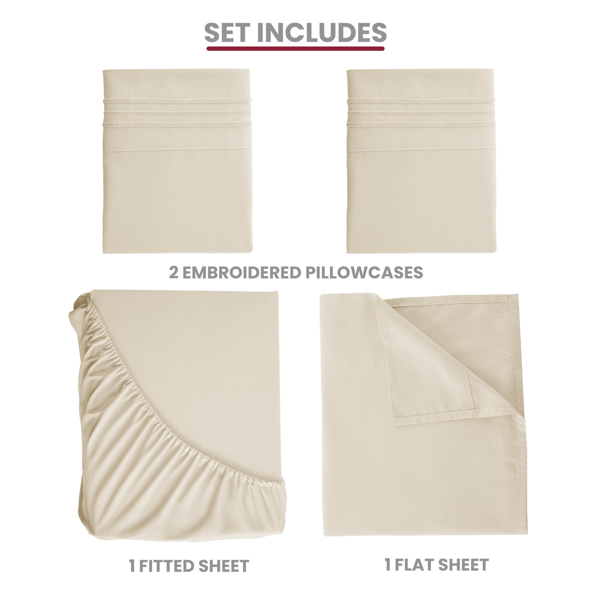 Brushed Microfiber Bed Sheet Set 6 Piece with Embroidered Pillowcases - Hotel Luxury Deep Pocket 16 Inch, Soft Breathable All Season, 24 Colors, Twin Twin XL Full Queen King Cal King