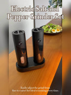 Electric Salt & Pepper Grinder Set USB Rechargeable with Charging Base, LED Grinding Light, Top-Fill Large Capacity – 1 or 2 Piece, Black & Green