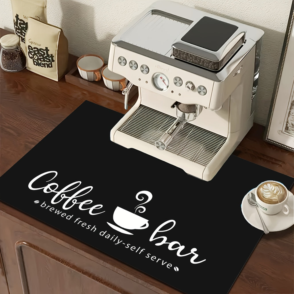 Coffee Bar Mat and Dish Drying Mat - Non-Slip Diatomite Absorbent Kitchen Counter Mat with Coffee Theme Design - Multi-Size Coffee Machine Mat and Kitchen Countertop Accessory