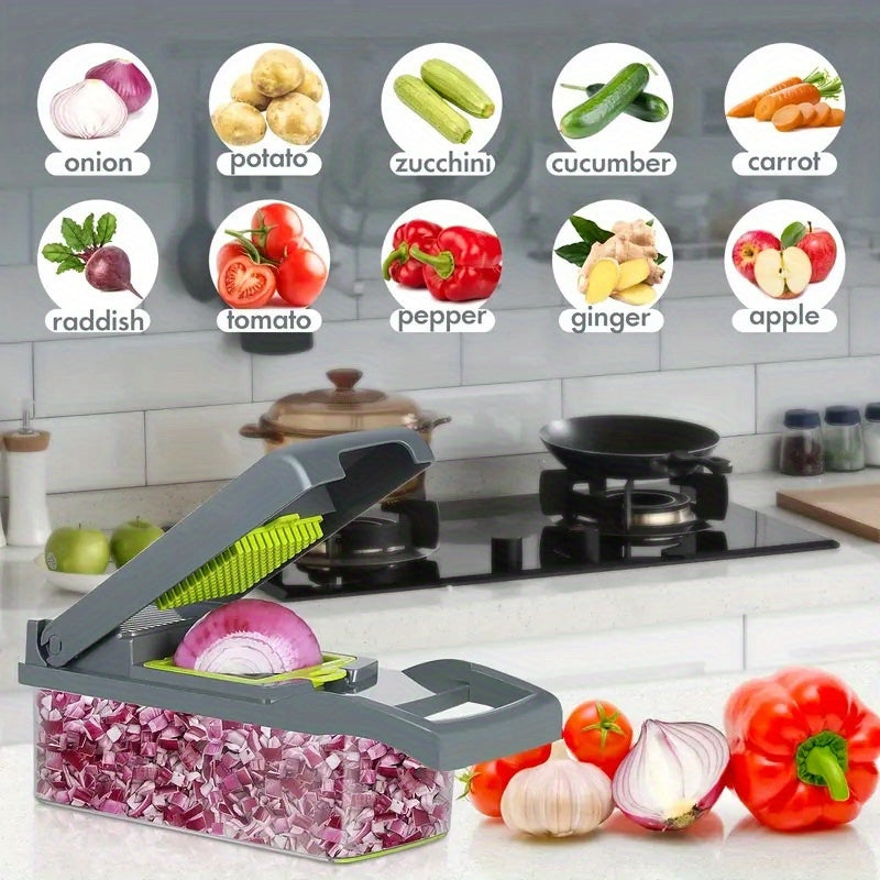 Vegetable Chopper 16-In-1 Professional Onion Chopper Multi-Function Food Slicer Dicer with 8 Blades and Container Kitchen Carrot Cutter Gift for Dad