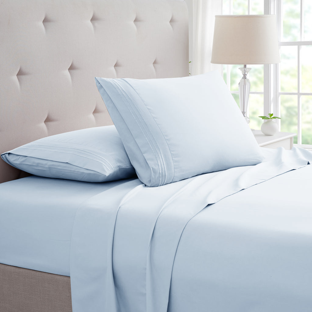 Bamboo Sheet Set 4-Piece 1800 Thread Count Deep Pocket – Soft Breathable Embroidered Bed Sheets Twin Full King, Wrinkle & Fade Resistant Microfiber Bedding Set