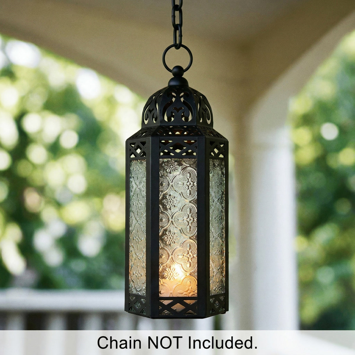 Moroccan Candle Lantern Holder Medium 10.5 Inch – Handcrafted Glass Iron Metal Lantern with Embossed Floral Panels, 17 Colors, Indoor Outdoor Use for Ramadan, Wedding, Patio, Diwali & Home Decor