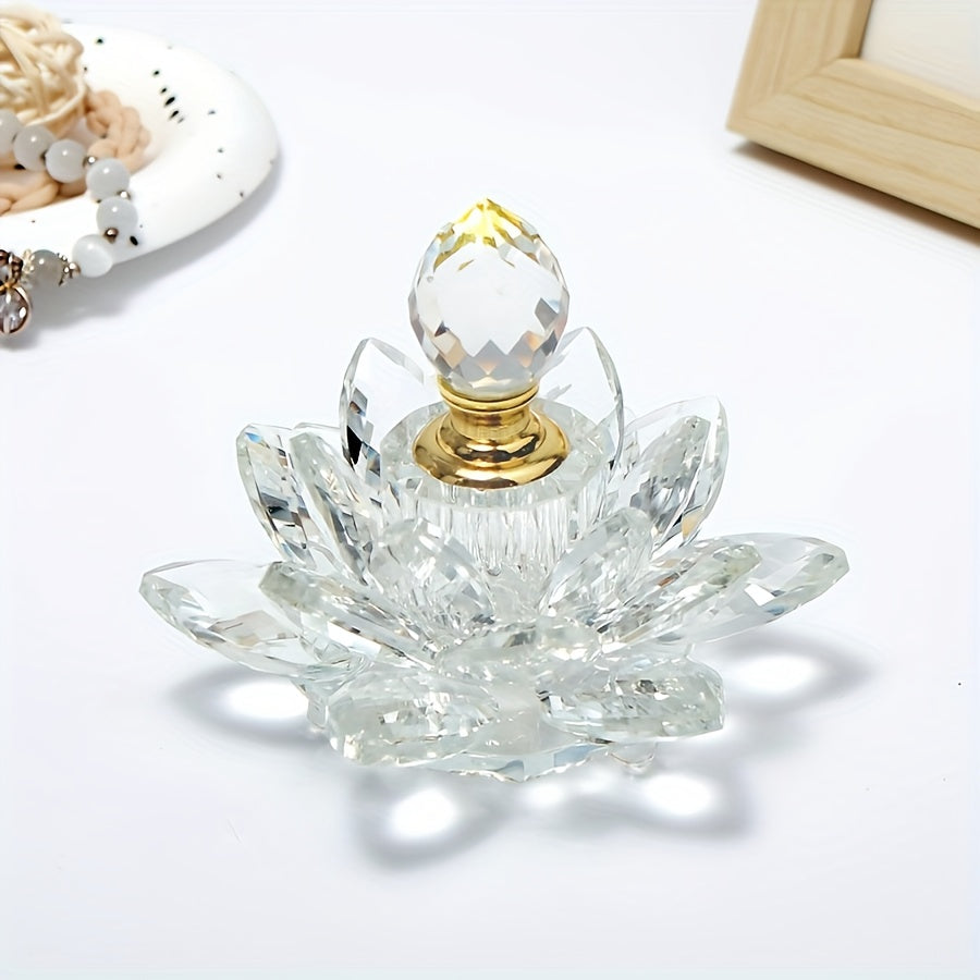 Lotus-Shaped Crystal Glass Decorative Bottle Desktop Ornament Vase Home Decor Accent Birthday Christmas Gift Purple White Blue