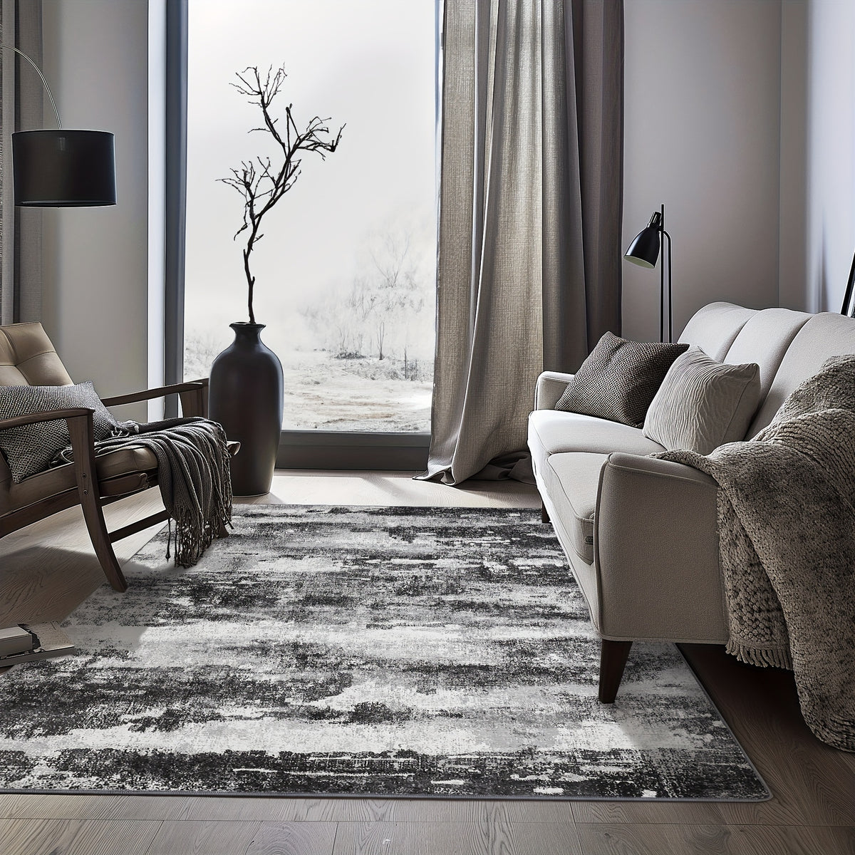 Modern Abstract Area Rug Machine Washable Non-Slip Large Soft Floor Carpet for Living Room Bedroom Dining Room – 6 Sizes 2x5 to 9x12 Ft