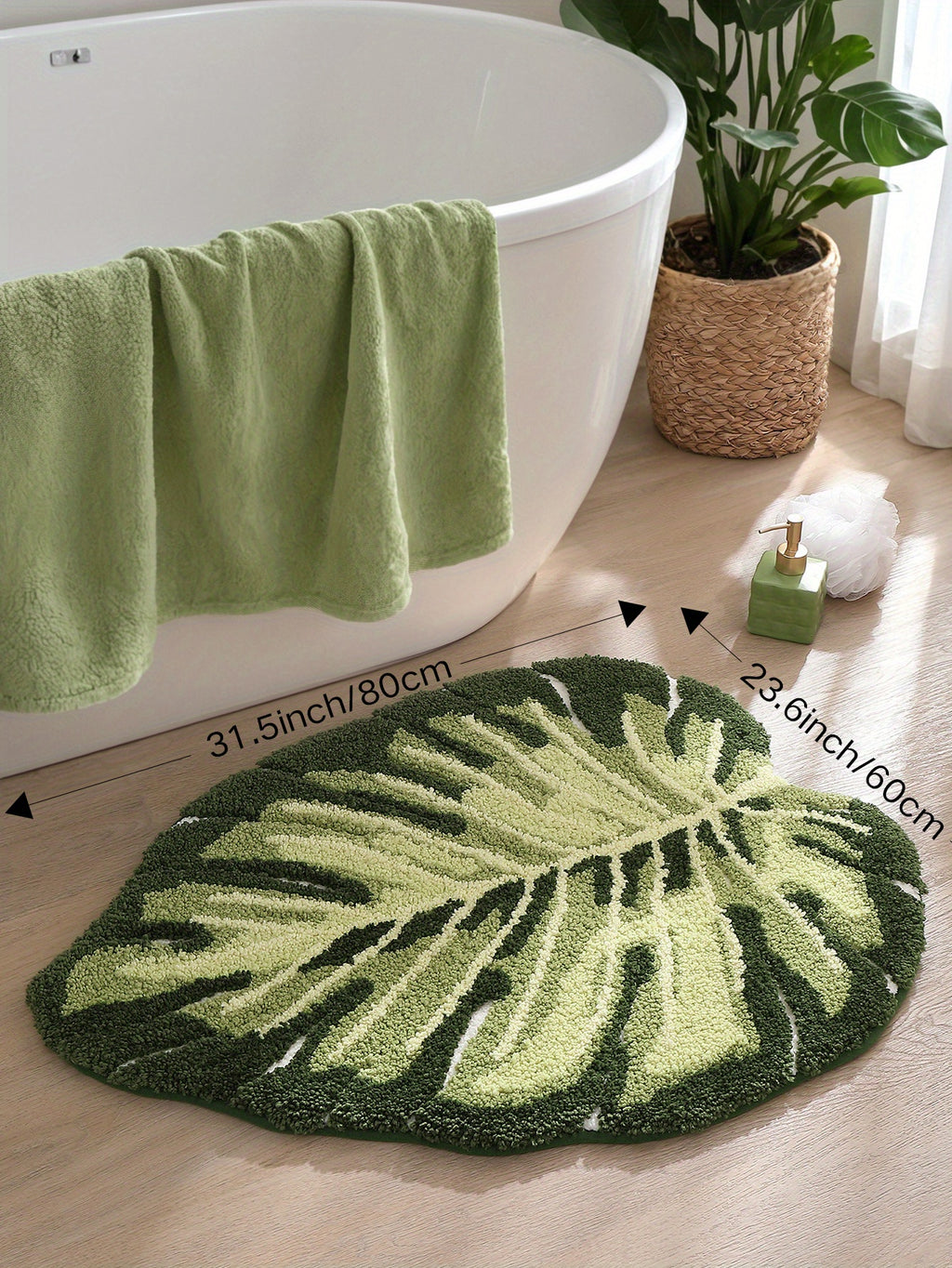 Leaf Print Thick Plush Bathroom Mat – Anti-Slip, Machine Washable & Water Absorbent Bath Rug for Shower, Bathtub & Sink | 24”x31.5”