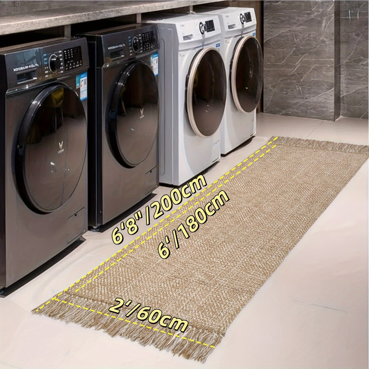 Hallway Runner Rug Washable Braided Woven Low-Profile Grey Cream Indoor Entryway Kitchen Laundry Room Bedroom Doorway Floor Carpet 2x6 2x8 ft Home Decor