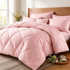 Quilt Set 3 Piece Lightweight Breathable Comforter with Pillowcases - Diamond Pattern Ultra-Fine Fiber Soft Bedding Set 42 Colors Twin Queen King Pinch Pleat