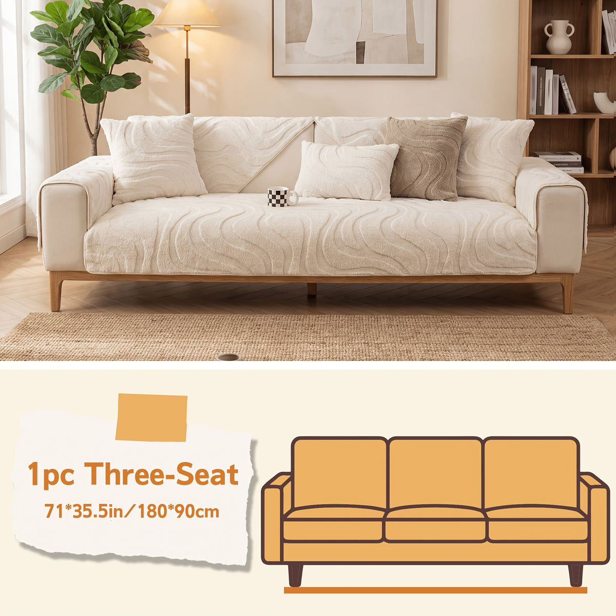 Velvet Sofa Cover Non-Slip Washable Plush Couch Slipcover Pet Friendly Thick Padded Furniture Protector 1 2 3 4 5 Seat Living Room Bedroom