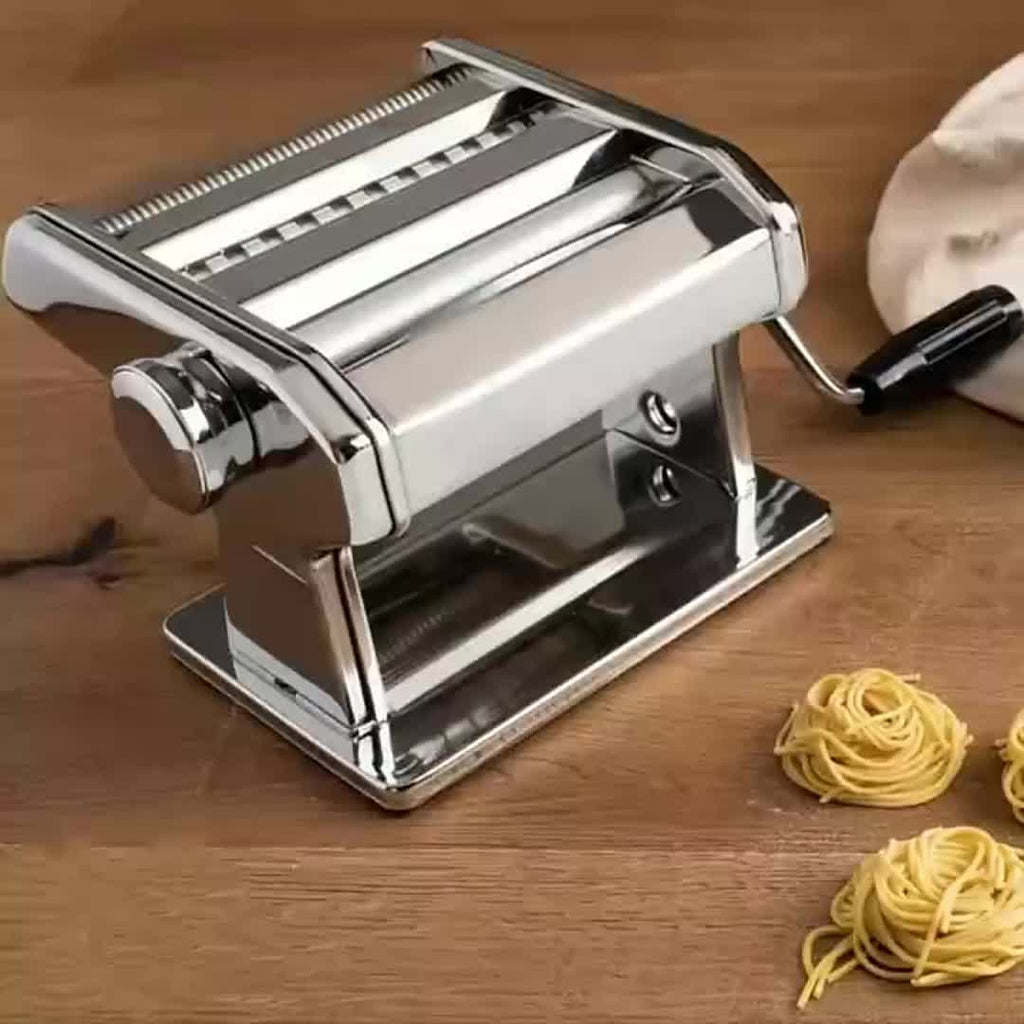 Manual Pasta Maker Machine Stainless Steel – 9 Adjustable Thickness Settings Noodle Cutter for Spaghetti, Fettuccine, Lasagna & Dumpling Wrappers, Durable Kitchen Tool