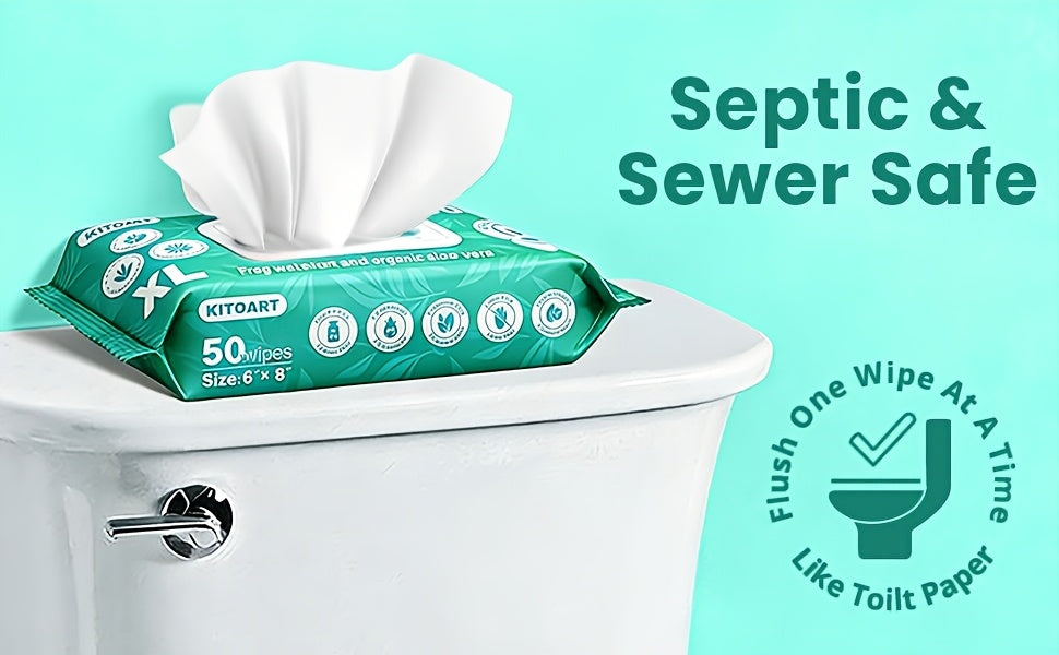 XL Flushable Adult Wet Wipes Unscented Alcohol-Free Septic and Sewer Safe Family Size 3-Pack 150 Wipes and 6-Pack 300 Wipes for Home Bathroom Travel Camping Outdoor Hygiene