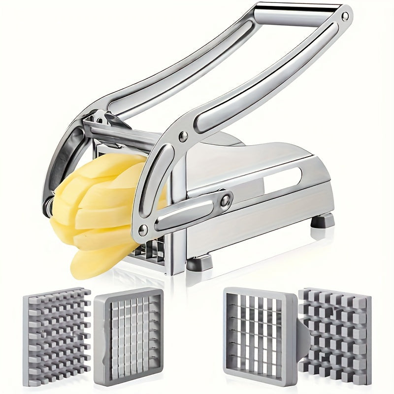 Stainless Steel French Fry Cutter & Vegetable Chopper - Heavy Duty Potato Slicer, Onion Chopper and Food Cutter for Carrots, Cucumbers and More - Essential Kitchen Gadget