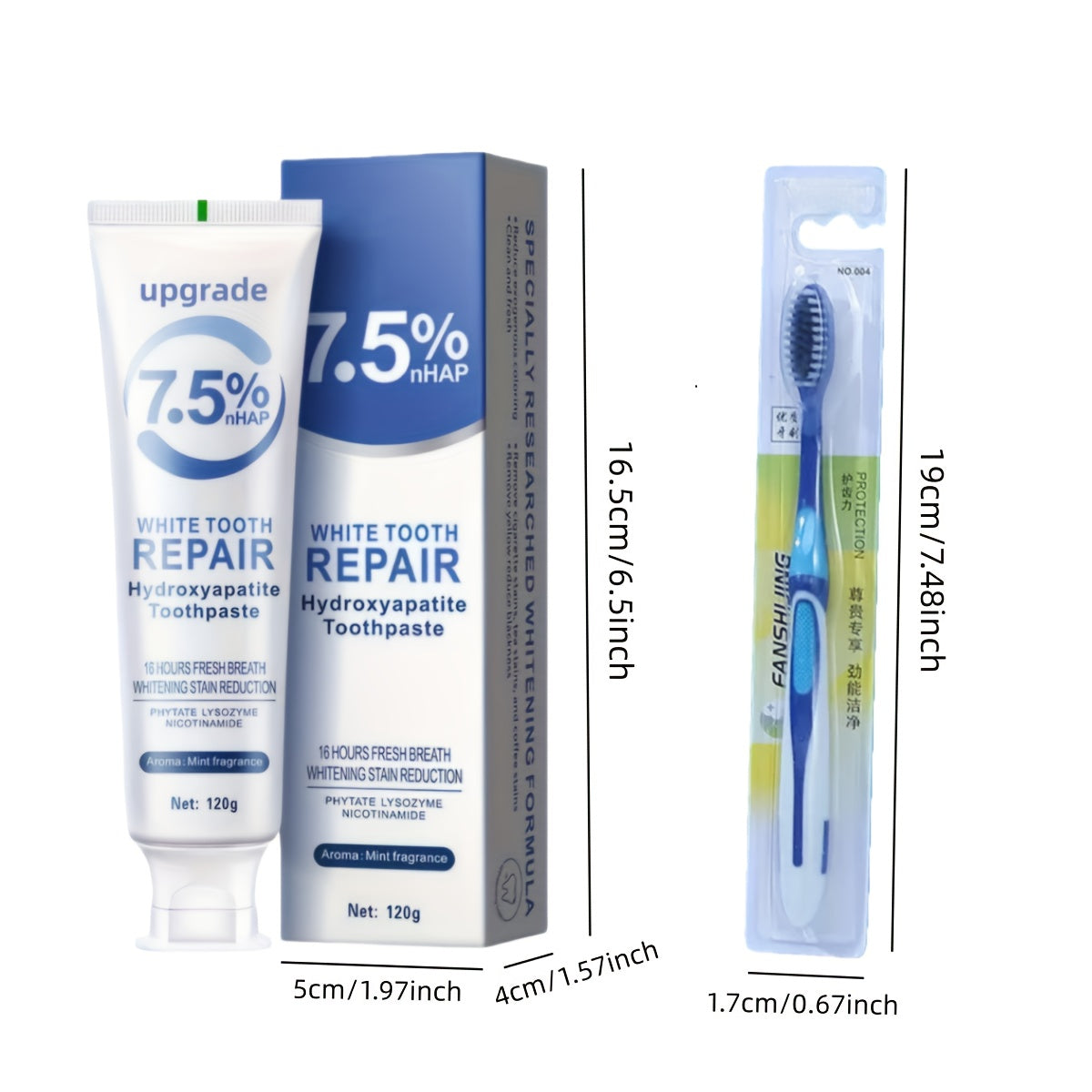 Hydroxyapatite Toothpaste 3 Pack 7.5% Nano Formula with Toothbrush Whitens Teeth Freshens Breath Travel Home Oral Care - Gift for Women