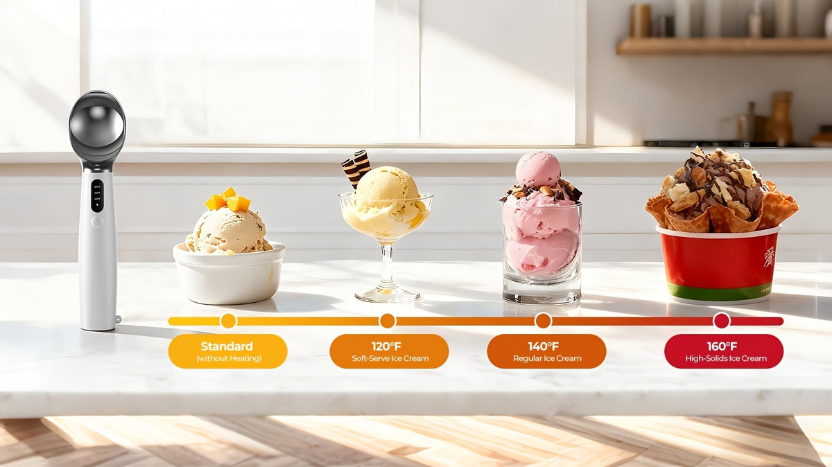 Electric Heated Ice Cream Scoop USB-C Rechargeable with 3 Temperature Settings - Self-Heating Ice Cream Scoop for Hard Ice Cream, IPX7 Waterproof, Ergonomic Zinc Alloy & Silicone, Ice Cream Lover Gift