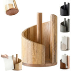 Paper Towel Holder Countertop - Mountain Design with Mango Wood Round Base & Iron Stand, No Tools Required, Kitchen Counter Organizer in Black, Gray, White, Blue & Natural