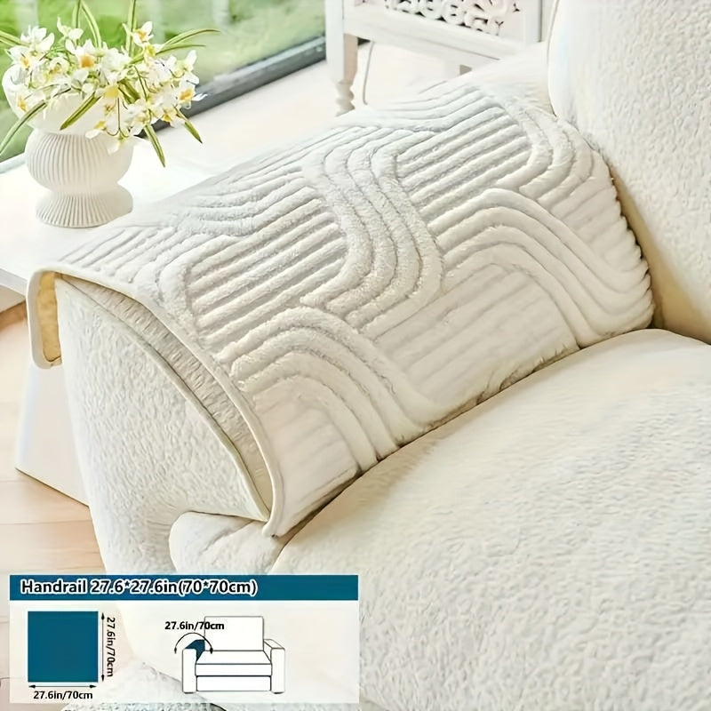 Bohemian Plush Sofa Pad Slipcover – Modern Luxury Faux Fur Non-Slip Couch Cover, All Season Machine Washable Pet Friendly Soft Seat Cushion Protector for Living Room Bedroom Office Home Decor
