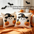Halloween Magic Hat Pumpkin Print Pillow Covers Set of 2, 18x18 Inch Soft Decorative Cushion Covers for Halloween Holiday Party Bedroom Living Room Sofa Decor