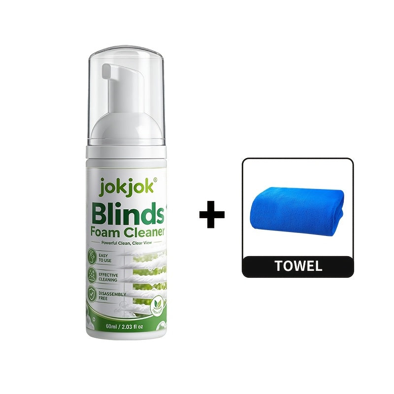 Window Blind Foam Cleaner Spray 2.03 oz – Fast-Drying Glycerin Formula Removes Dust, Stains & Odors from Metal & Plastic Blinds, No Disassembly, Includes Bonus Towel