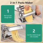 Manual Pasta Maker Machine Stainless Steel – 9 Adjustable Thickness Settings Noodle Cutter for Spaghetti, Fettuccine, Lasagna & Dumpling Wrappers, Durable Kitchen Tool