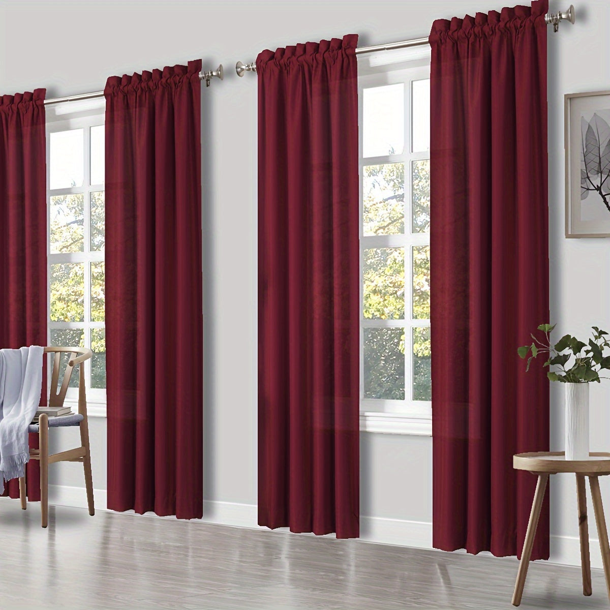 Solid Color Rod Pocket Light Filtering Curtains – 4 Panels Set for Living Room, Bedroom & Office | Multiple Sizes & 10 Colors | Simple Modern Window Panels