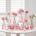 Pink Teardrop Glass Bud Vases 12/36pcs – Vintage Carved Glass Flower Vases for Wedding Decoration, Bridal Shower, Home Table Flower Arrangements & Party Favors