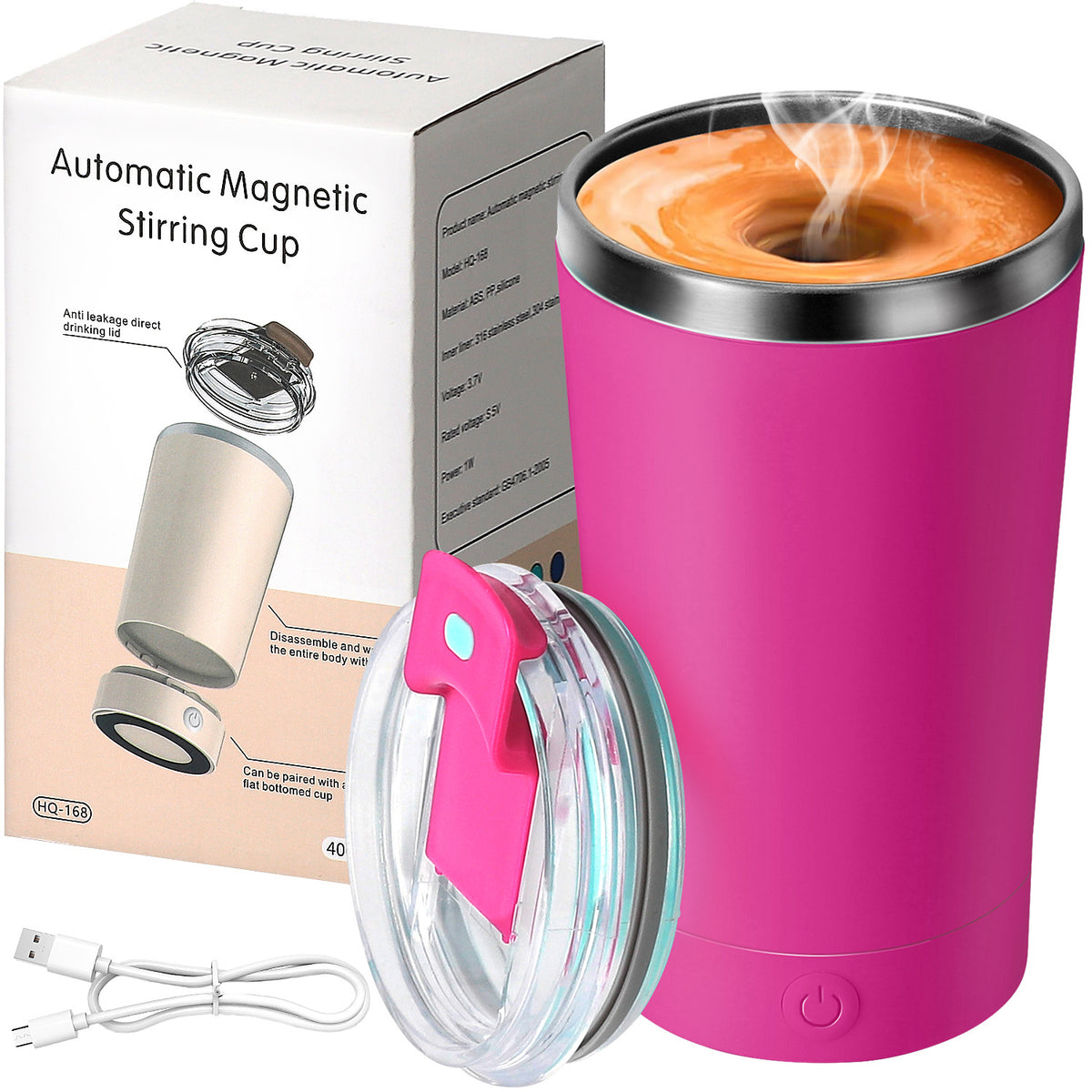 Self Stirring Mug 14oz Rechargeable – 316 Stainless Steel Automatic Magnetic Stirring Coffee Cup with Lid for Coffee, Tea & Hot Chocolate