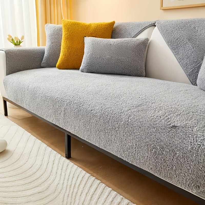 Thickened Honeycomb Velvet Sofa Seat Cover – Solid Color Minimalist Non-Slip Pet-Friendly Cushion Pad | Washable Couch Protector for Living Room, Bedroom & Office | 1-5 Seater + Armrest & Pillow Options