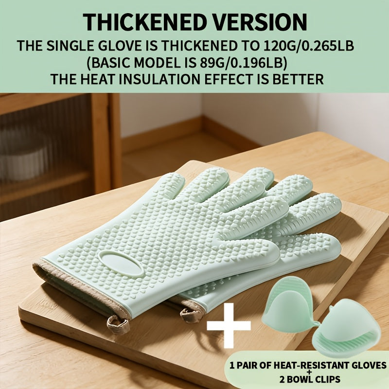 Thickened Oven Mitts Heat Resistant Gloves for Kitchen Baking Grilling BBQ - Waterproof Breathable Microwave Oven Gloves with Non-Slip Grip for Cooking